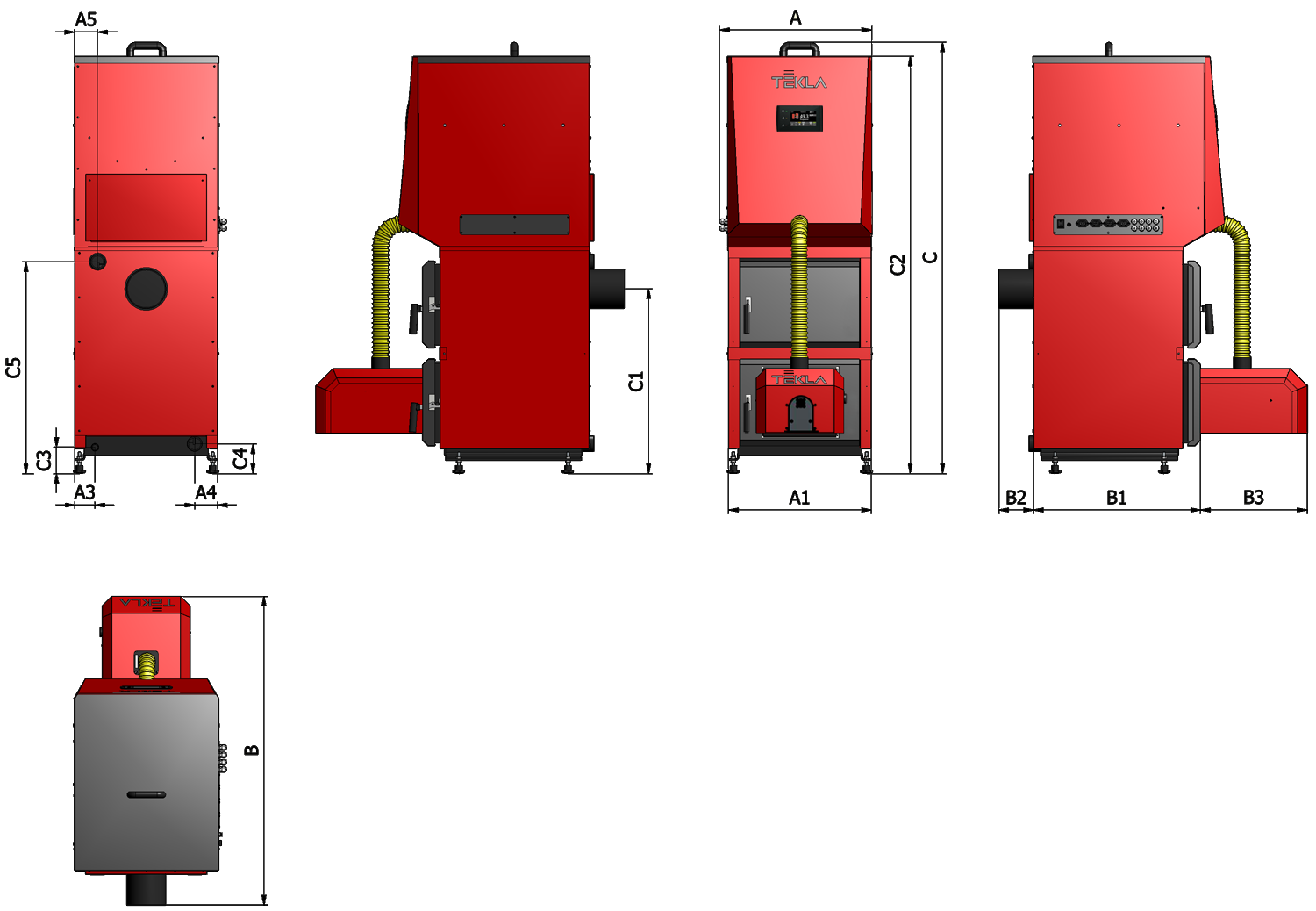 TEKLA kotol na pelety DRACO BIO COMPACT F II 12 - rozmery.