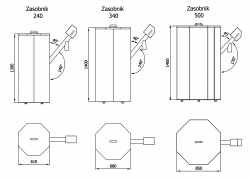 Zsobnk, ndr paliva 240, 340, 500 l, ku kotlom na pelety TEKLA - rozmery